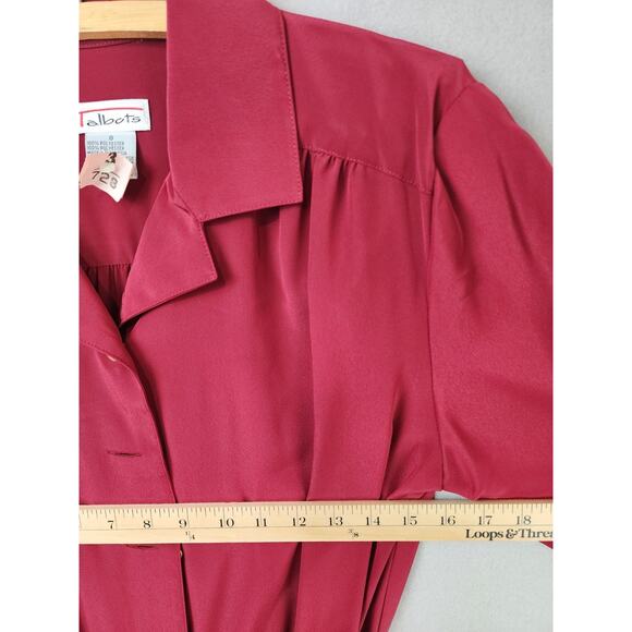 Talbots Burgundy Button Front Midi Shirt Dress Collared Long Sleeve Size 8 - Picture 5 of 8